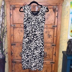 Adrianna Papell Black Creamy tan floral stretch  sleeveless Pleated midi Dress 4